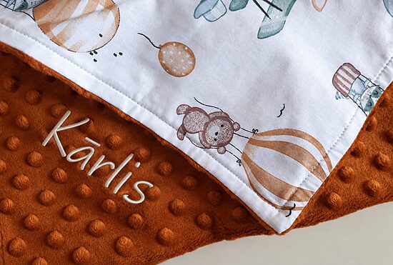 Personalizēta Minky FLĪSA sedziņa ar LIDMAŠĪNĀM UN GAISA BALONIEM