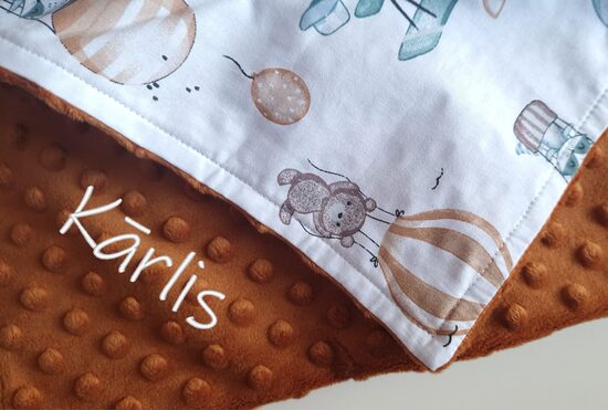 Personalizēta Minky FLĪSA sedziņa ar LIDMAŠĪNĀM UN GAISA BALONIEM